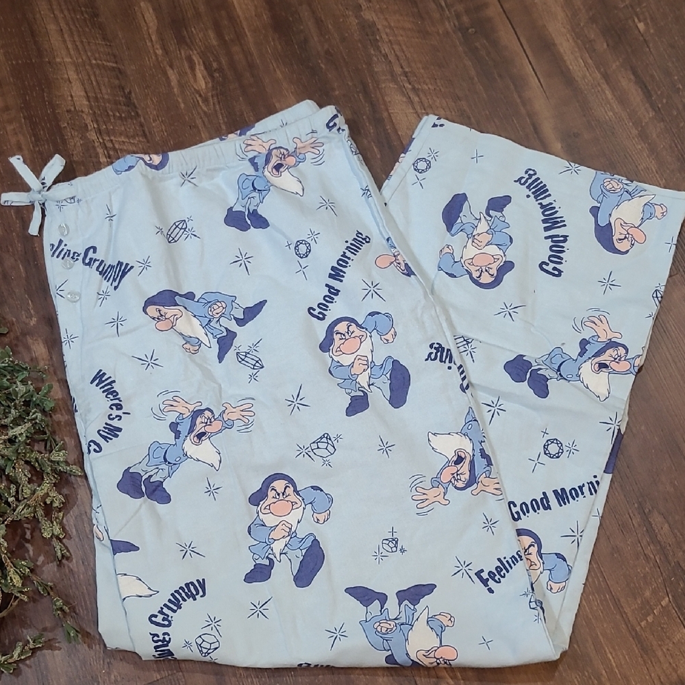 Disney Grumpy Flannel Pajama Bottoms - Blue and White XL